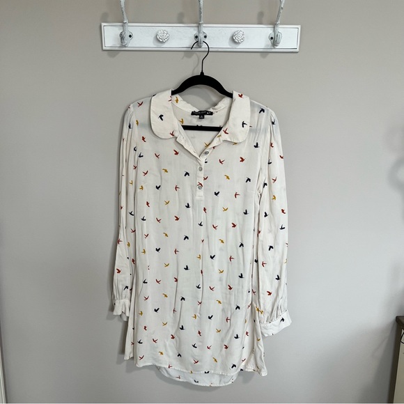 Living Doll Women’s Ivory Long Sleeve Bird Print Dress - Size XL - Picture 1 of 9